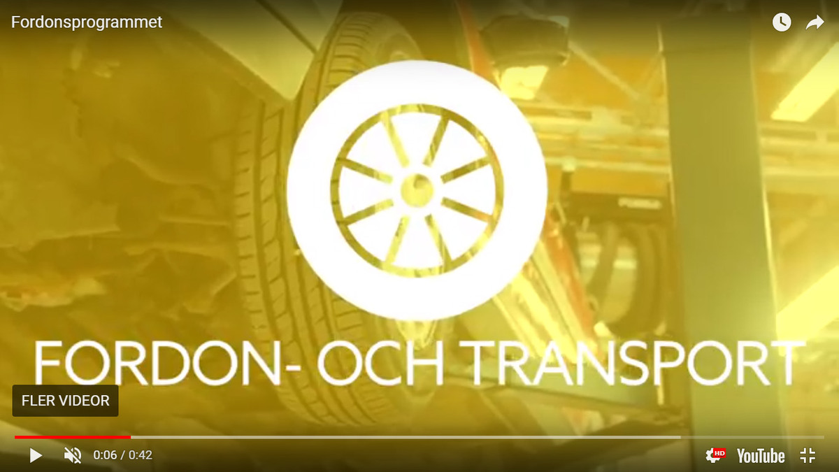 Stillbild från filmen om fordon- och transportprogrammet vid Tyresö gymnasium.
