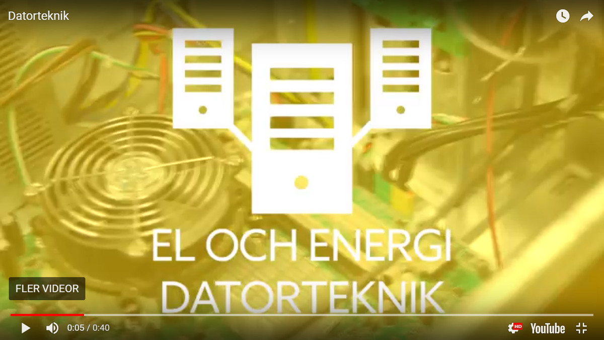 Stillbild från filmen om el- och energiprogrammet/datorteknik vid Tyresö gymnasium.