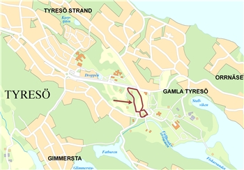 Karta över Område vid Tyresö kyrka
