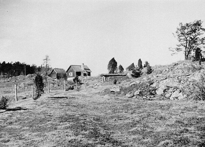 Grändalen 1941 med öppna marker och torpet i bakgrunden