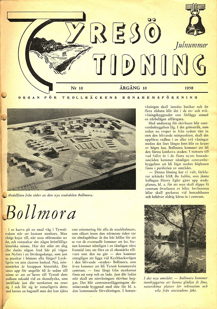 Artikel i Tyresö tidning 1958 om anläggandet av Bollmora