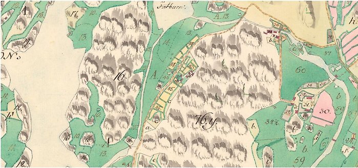 Bit av äldre, färglagd karta över Lilla Tyresö