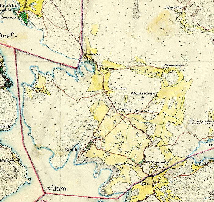 Kartbild från 1906 över Kumla gård med omnejd. 